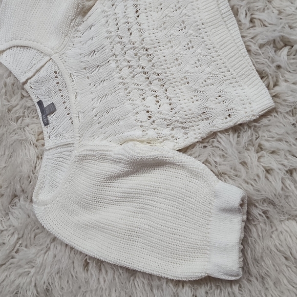 NEW! asos Crochet Open Knit Short Puff Sleeve Square Neck Sweater Off White - Picture 5 of 9